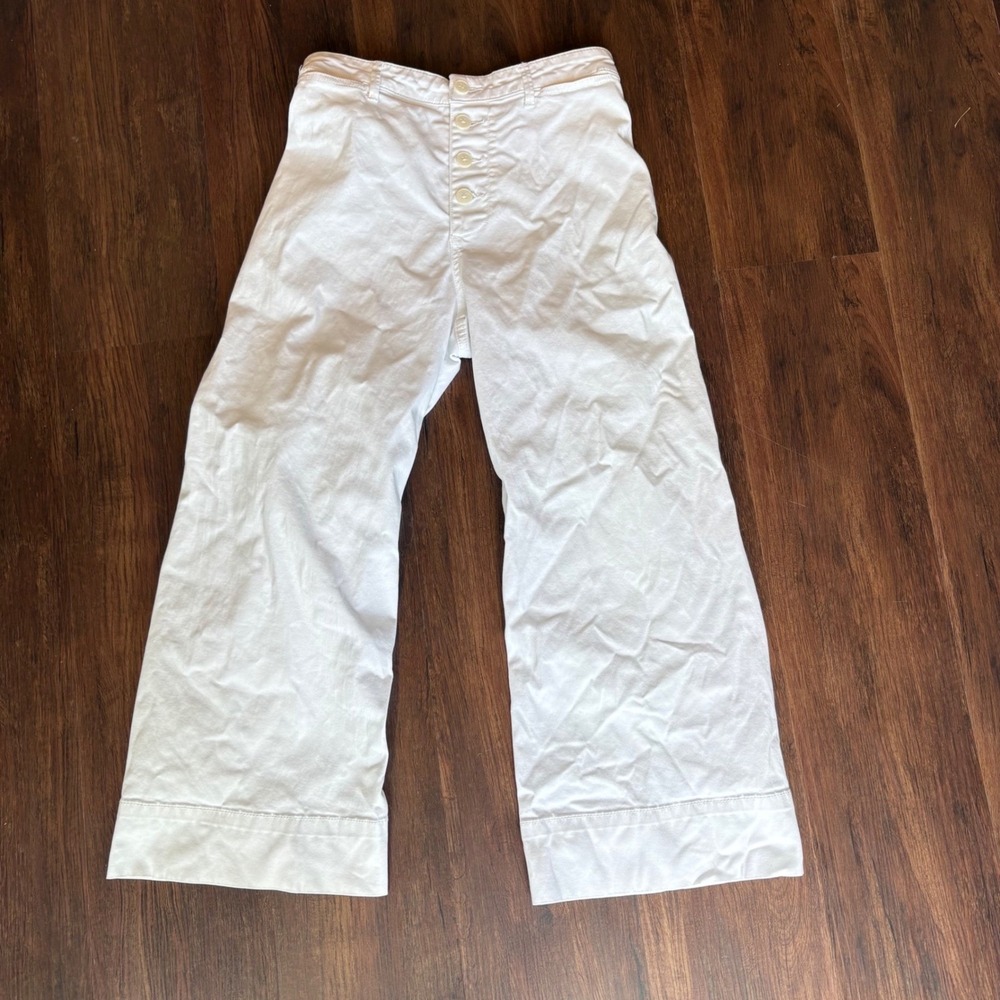 Anthropologie Womens Wide Leg Denim Pants Button Fly White 4 Cropped Casual Norm
